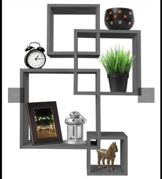 4" x 17.75" x 25.5" Gray Laminate Intersecting Cubes Floating Wall Shelf