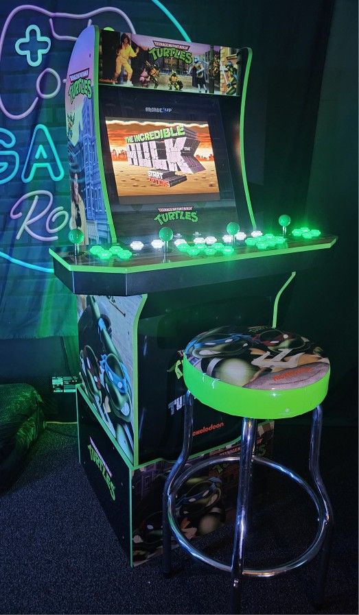 Retro Turtles Arcade1up Cabinet With Over 15,000 Video Games and Matching Stool