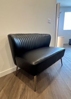 Modern Black Faux Leather Loveseat / Accent Sofa | Gold Legs | Like New