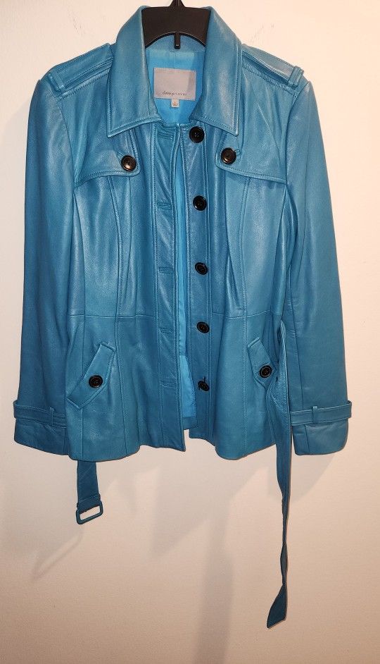 Woman's Leather Jacket Color Turquoise
