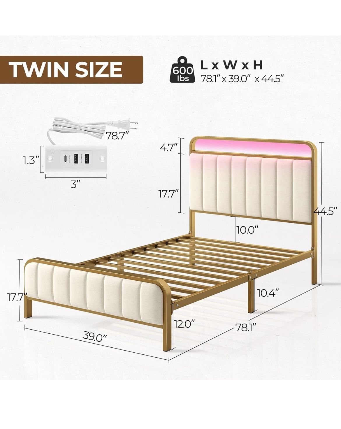 White & Gold twin Bed Frame