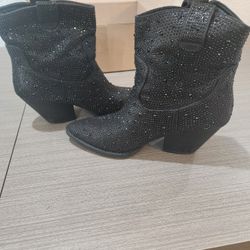 Black Rhinestone Ankle Boots Size 9