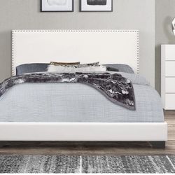 Brand New Queen Faux Leather White Bed 