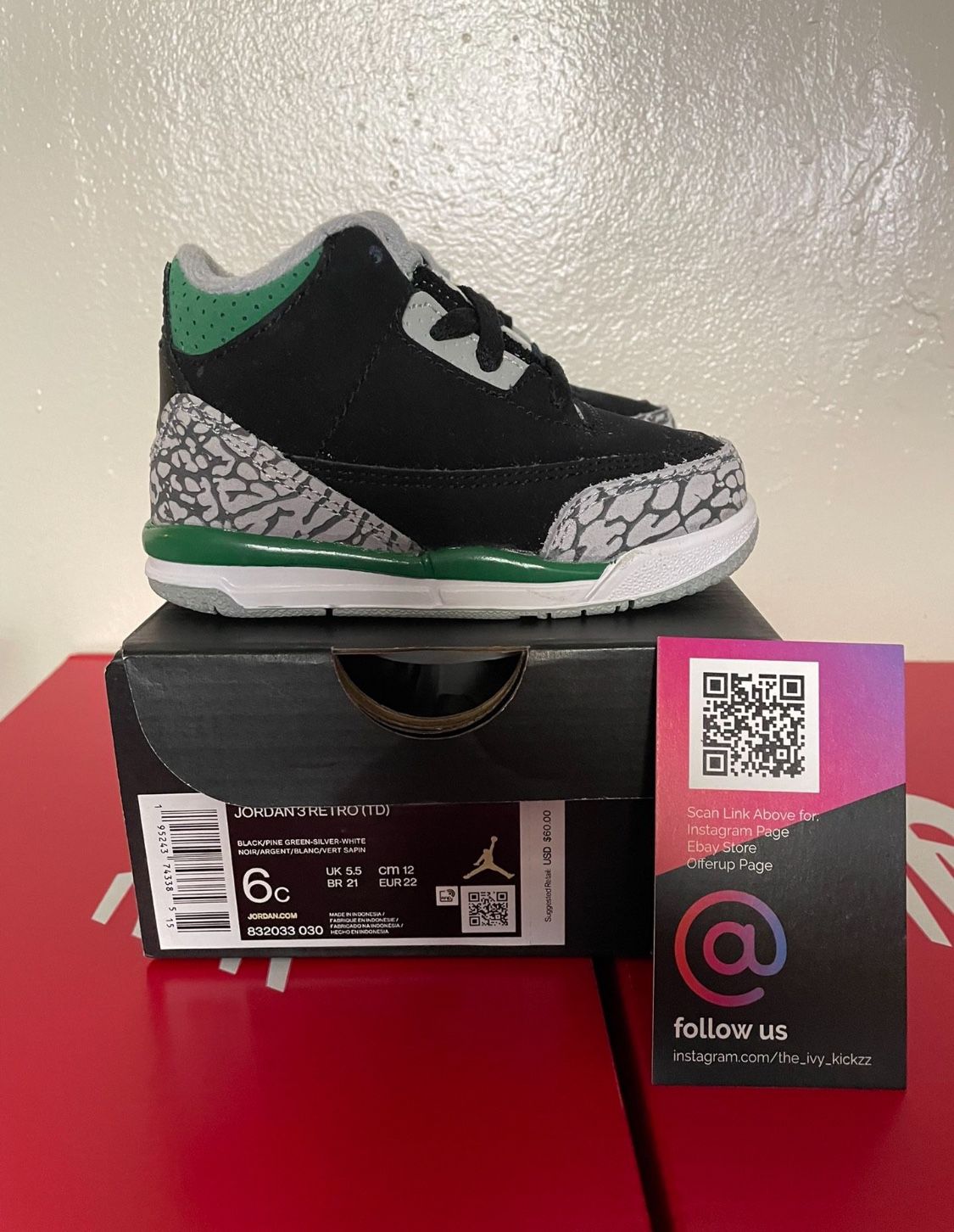 New TODDLER Baby Size 6c Nike Air Jordan 3 Retro TD Pine...