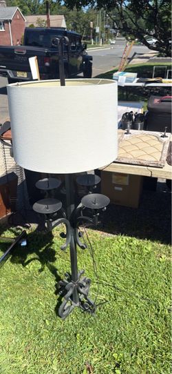 Heavy wrought iron vintage lamp with candle holders