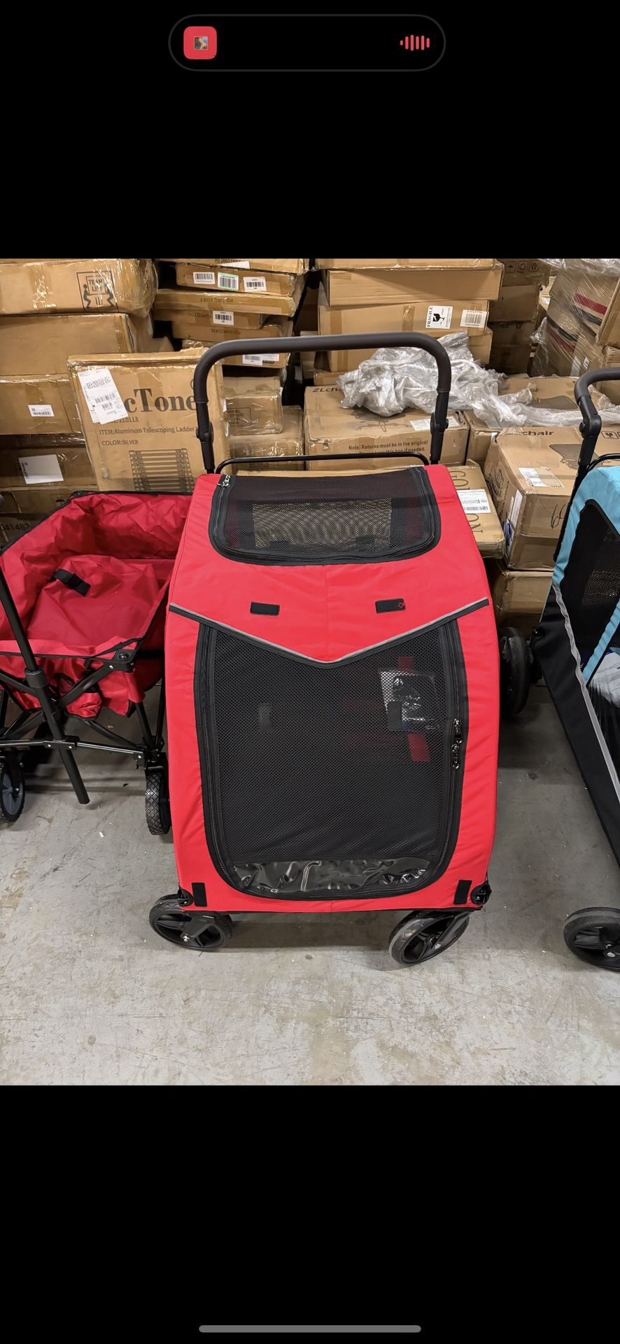 New red foldable dog stroller