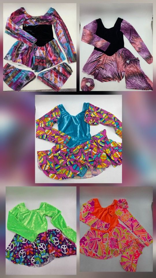 5 pcs Ice Figure Skating Dress Child XS Velvet Dance Costume with Skate Covers