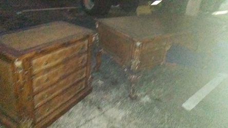 Solid wood leather top desk and matching filing cabinet