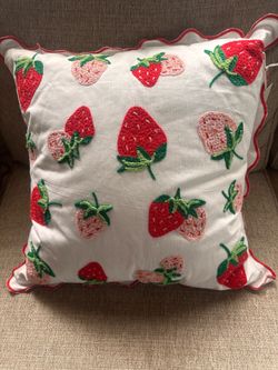 Strawberry embroidered throw pillow