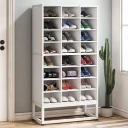 New assembled XK00039 Freestanding Shoe Cabinet, 8-Tier Shoe Storage Rack with 24 Cubbies