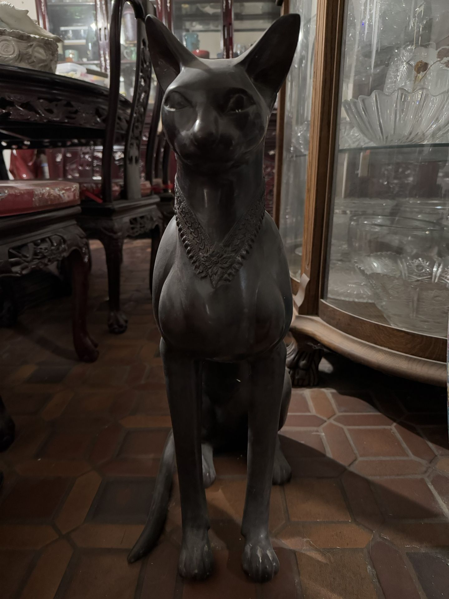 French 20th century bronze Statue Egyptian Bastet cat