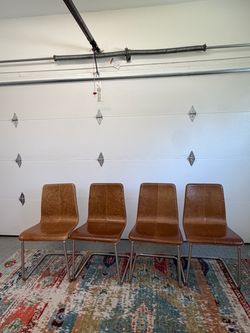 Set of 4 CB2 Pony Leather Dining Chairs