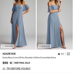 NWT Azazie Dusty Blue Size A8 Dress