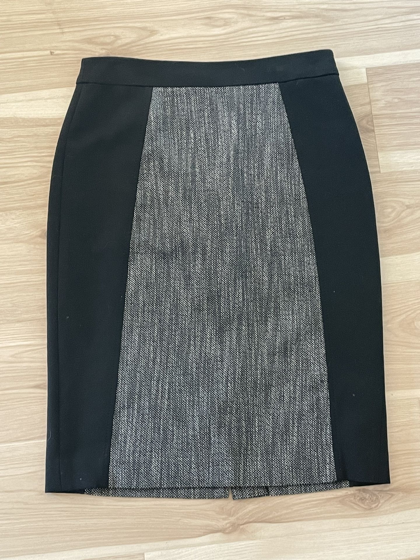 Halogen Women Skirt Black Panel Tweed Stretch Straight Pencil Lined Poly Sz 0