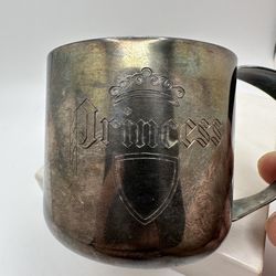 ANTIQUE NAPIER SILVERPLATE GIRL CHILD BABY CUP ENGRAVED "PRINCESS" CROWN CREST
