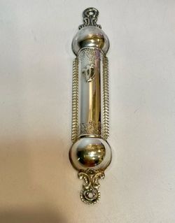 Vintage 925 Sterling Silver Mezuzah Case Judaica Hebrew Shin Door Scroll Holder