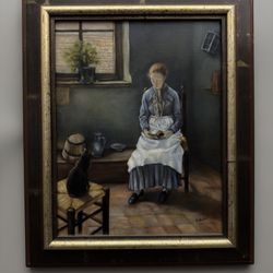 Interior with Woman and Cat by C. Veillet