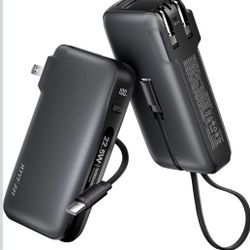 22.5W Portable Charger with Built-in USB-C Cable & Wall Plug, 10,000mAh Fast Charging USB C Power Bank