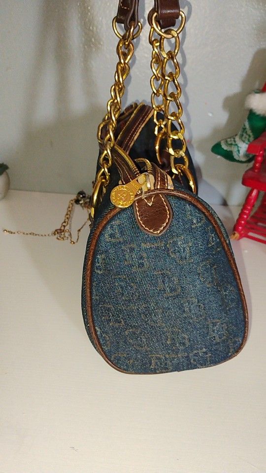 Dooney & Bourke Denim & Leather Shoulder Bag – Chain Strap