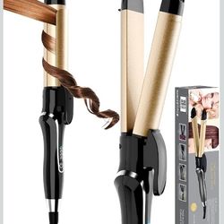 Curling Iron, 2 in 1 Hair Straightener and Curler, 1.25 Inch Ceramic Curling Wand with Adjustable Temperature, Dual Voltage for All Hair Types, Anti-T