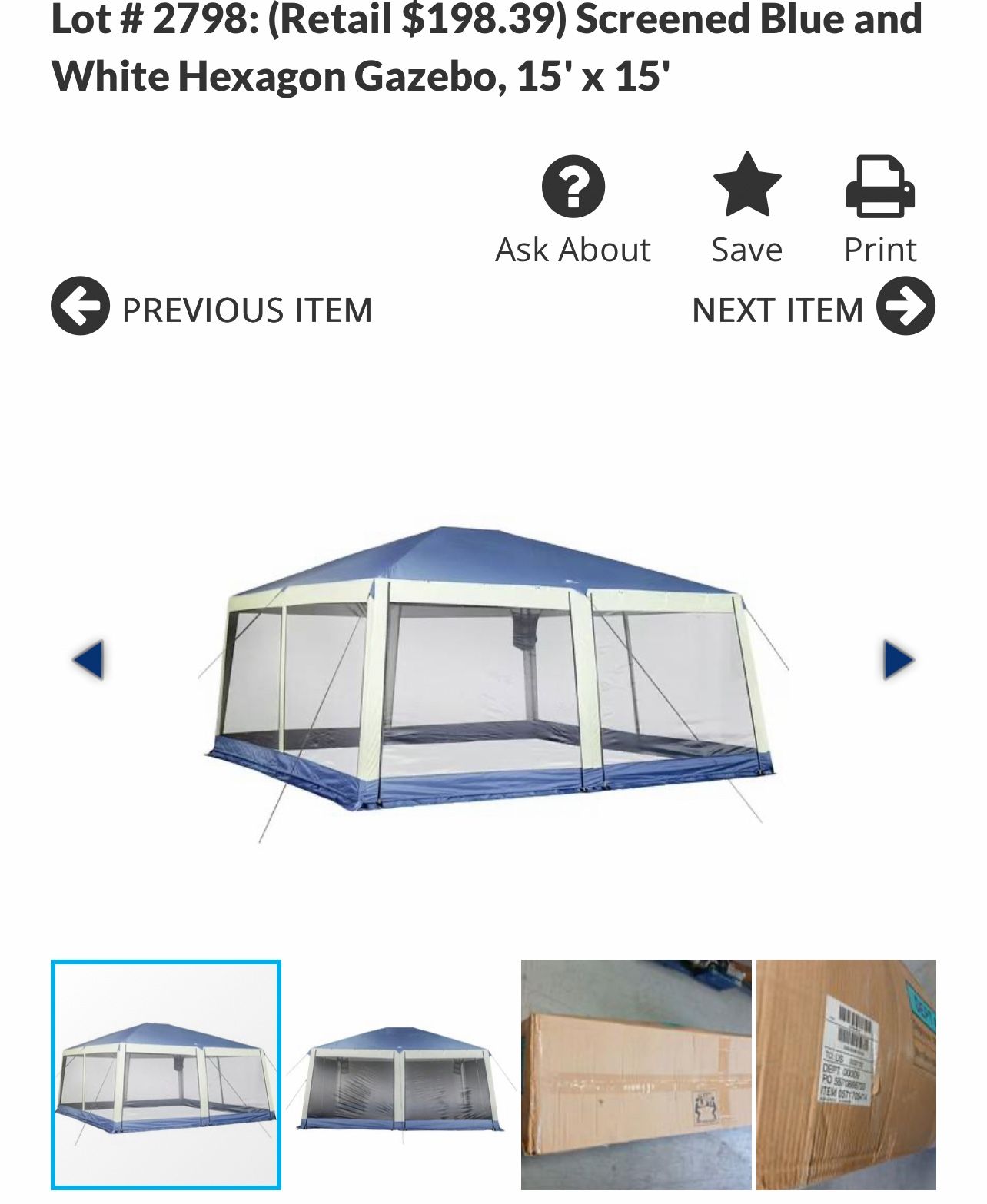 Gazebo 15’ By 15’ 