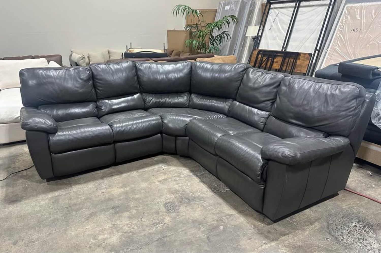 Gray Leather Power Recliner Sectional – $600