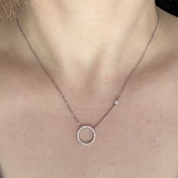 Crystal Open Circle Sterling Silver Necklace