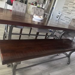 8ft dining table mahogany wood with bench and four chairs
