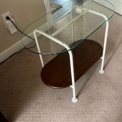 Glass Metal And Wood End Table