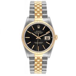 1989 Men's Rolex 36mm DateJust 18K Yellow Gold / Stainless Steel Two Tone Watch with Black Tapestry Dial and Fluted Bezel. (Pre-Owned 16233)