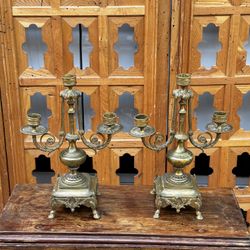 Pair of Antique Rare French Bronze Candelabra Candlesticks