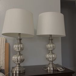 2 Large White & Silver Lamps