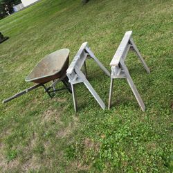 Saw Horses And Wheelbarrow 