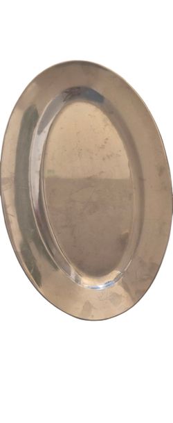 Vintage 50s Polished Stainless Steel  Silver Oval Platter Tray 19 X 12  Preowned