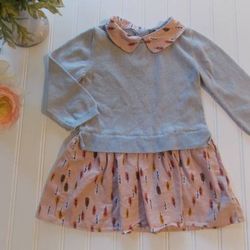 Baby Gap Girls 18-24M Gray Sweater Knit Thanksgiving Dress w/ Peach Leaves Skirt
