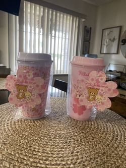 Rilakkuma bear San x cherry pink blossom cup tumbler 16oz