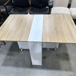 Folding Dining Table, Versatile Dinner Table with 6 Wheels and 2 Storage Racks