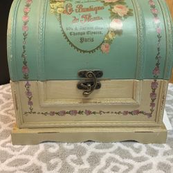 10.5 X 9 X 9” Wooden Vintage Paris Style Floral Chest