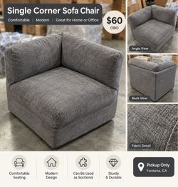 Gray Corner Sofa Chair with Small Pillow – Modular Sectional Piece