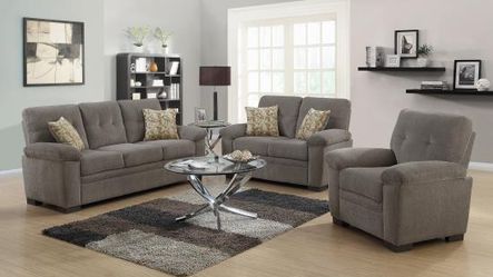 3PC LIVINGROOM SET: SOFA LOVE SEAT AND CHAIR--GREYISH/CREME