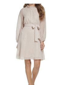DKNY Women's Balloon-Sleeve Belted A-Line Dress