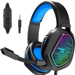 NEW!-no box V100 Surround Sound Gaming Wired Headset, Noise Canceling w/Mic, LED Lights, (BLACK/BLUE) 