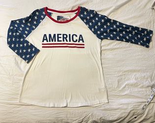 AMERICA  Patriotic Stars July 4th Raglan 3/4 Sleeve T-Shirt Adult size M 👉🏼2 light stains