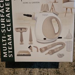 4 PC COMPLETE CLEANING BUNDLE, STEAMER, STICK / HAND VAC / MULTI FUNC SCRUBBER / 360 DEG SPIN MOP BUCKET