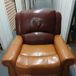 Camel And Burgundy Leather Recliner 