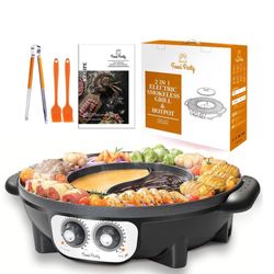 New Food Party Hot Pot Shabu Shabu With Korean BBQ Electric Smokeless Grill and Meat Slicer