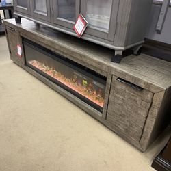 Krystanza Weathered Gray 92" TV Stand w/ Electric Fireplace  