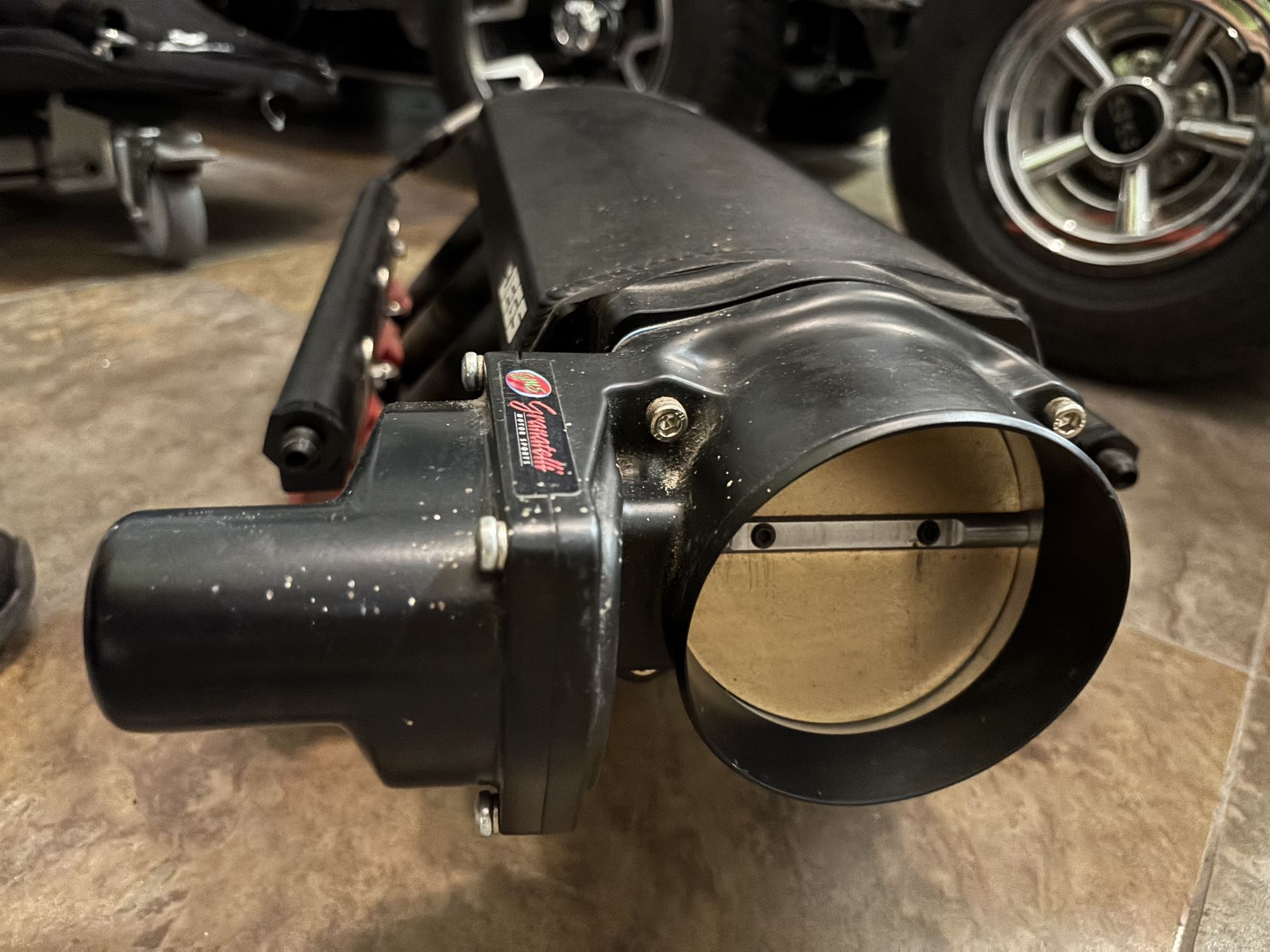 Jegs fabricated intake for GM LS1 LS2 LS6 black aluminum, Grantelli throttle body