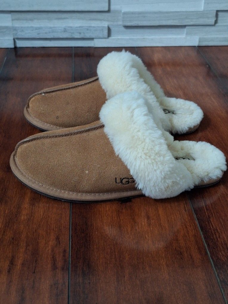 Womens UGG Scruffette Slippers Chestnet Size 7