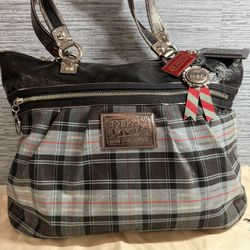 Limited Edition Coach Poppy Tartan Plaid Tote Purse 